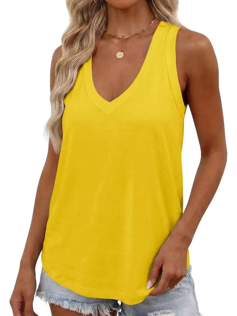 Summer Deep V Neck Tank Top - Loose Fit Flowy Sleeveless Shirt for Women